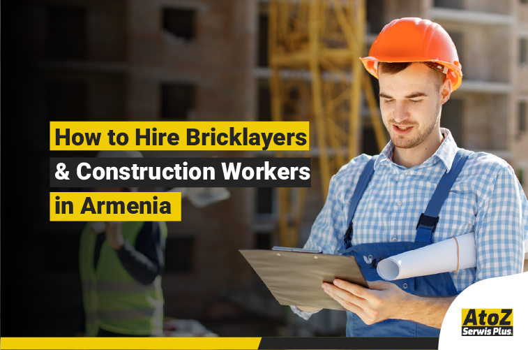 Skilled bricklayers and construction workers on a building site in Armenia