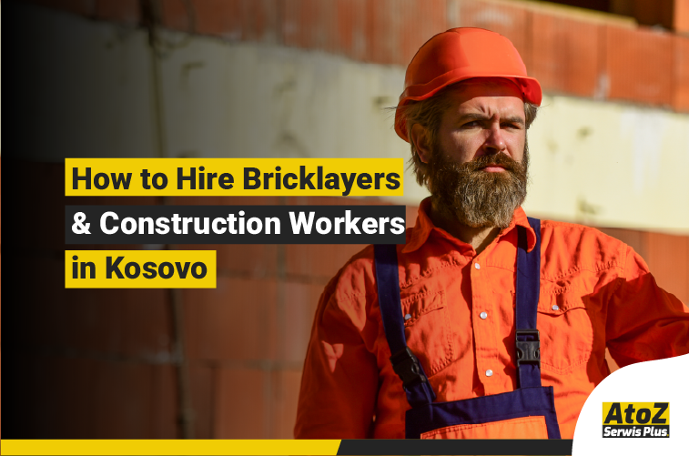 Skilled bricklayers and construction workers on a building site in Kosovo