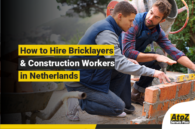 Skilled bricklayers and construction workers on a building site in Netherlands