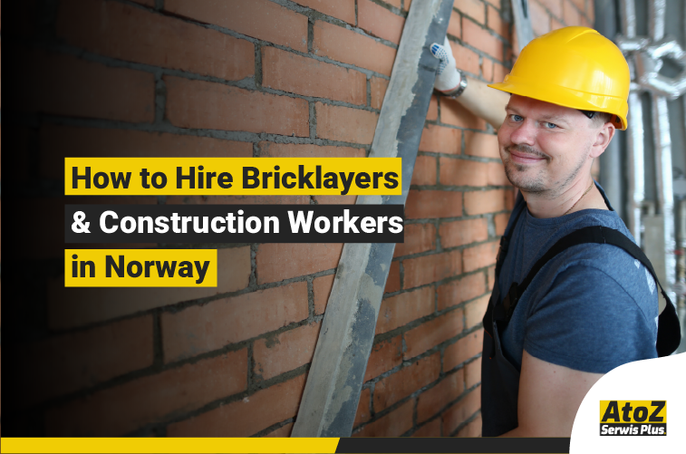 Skilled bricklayers and construction workers on a building site in Norway