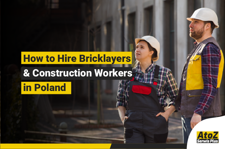 Skilled bricklayers and construction workers on a building site in Poland