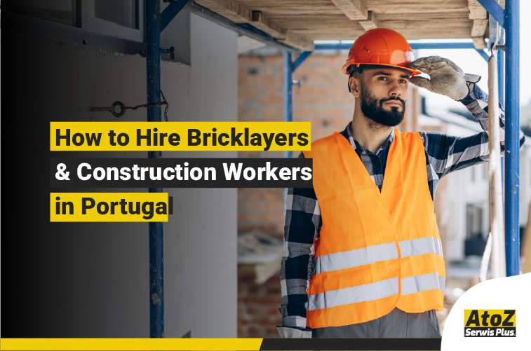 Skilled bricklayers and construction workers on a building site in Portugal
