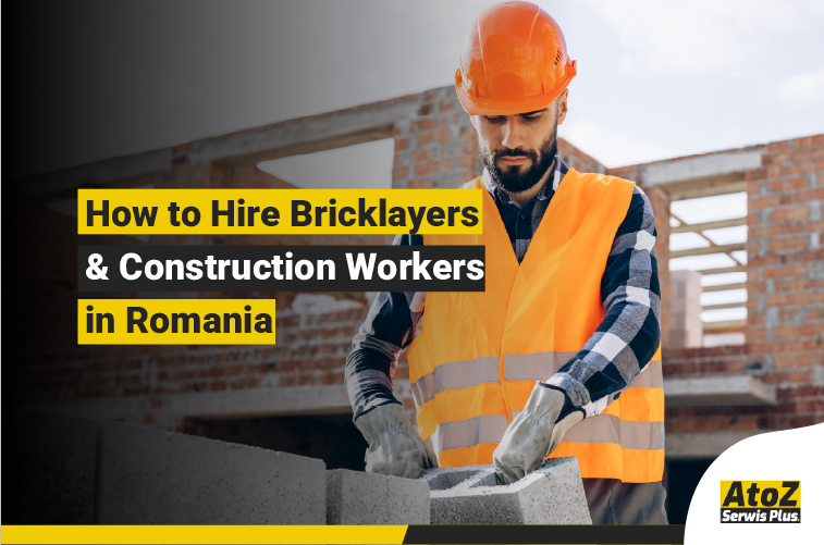 Skilled bricklayers and construction workers on a building site in Romania