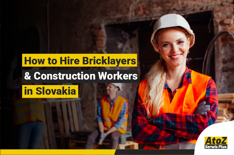 Skilled bricklayers and construction workers on a building site in Slovakia