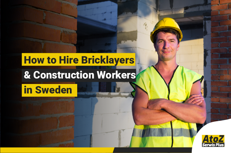 Skilled bricklayers and construction workers on a building site in Sweden