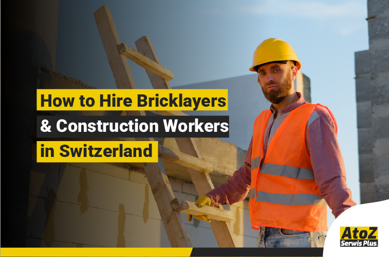 Skilled bricklayers and construction workers on a building site in Switzerland