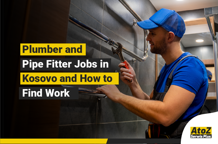 Plumber and pipe fitter working on an installation in Kosovo