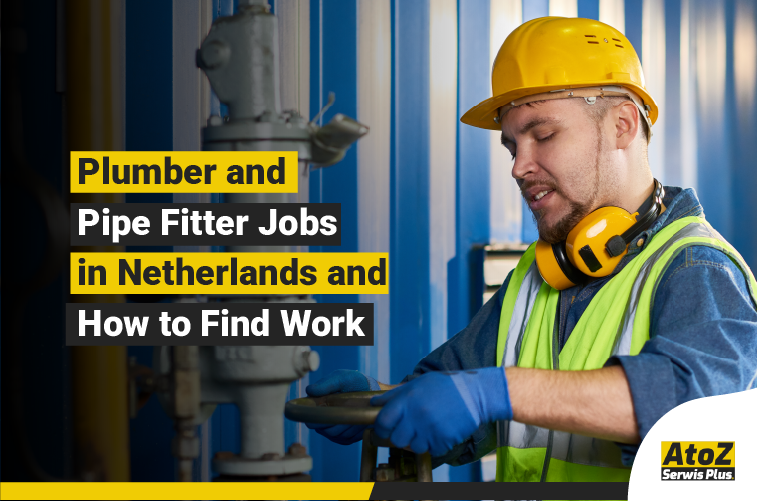 Plumber and pipe fitter working on an installation in Netherlands