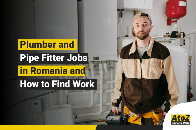 Plumber and pipe fitter working on an installation in Romania