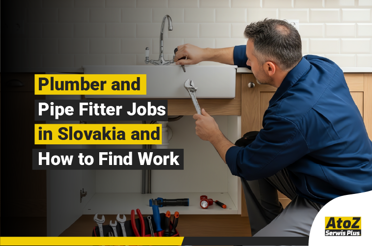 Plumber and pipe fitter working on an installation in Slovakia