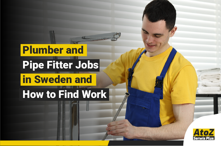 Plumber and pipe fitter working on an installation in Sweden
