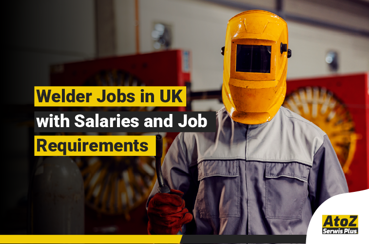 Welder performing industrial welding on a job in United Kingdom