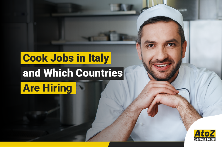 Cook preparing food in a professional kitchen in Italy