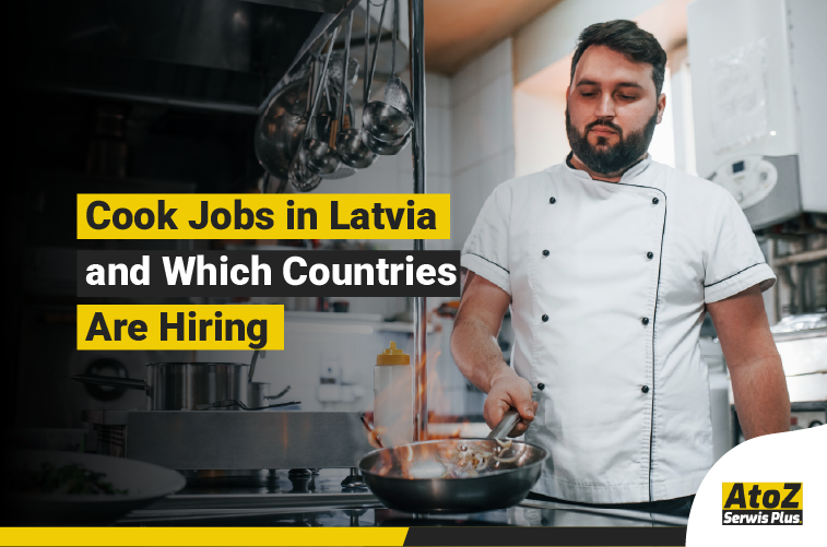 Cook preparing food in a professional kitchen in Latvia