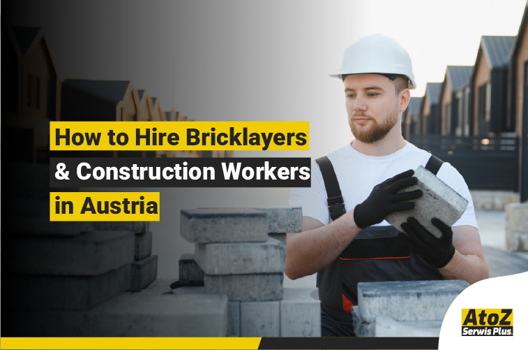 Skilled bricklayers and construction workers on a building site in Austria