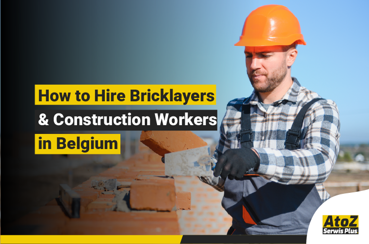 Skilled bricklayers and construction workers on a building site in Belgium