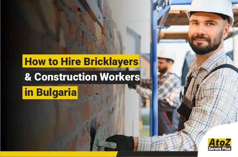 Skilled bricklayers and construction workers on a building site in Bulgaria
