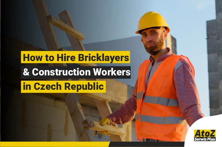 Skilled bricklayers and construction workers on a building site in Czech Republic