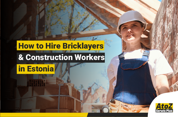 Skilled bricklayers and construction workers on a building site in Estonia