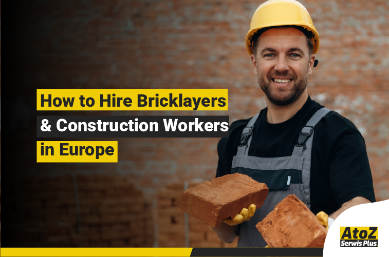 Skilled bricklayers and construction workers on a building site in Europe