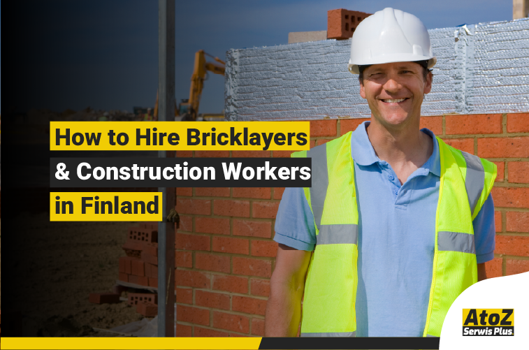 Skilled bricklayers and construction workers on a building site in Finland