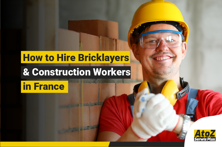 Skilled bricklayers and construction workers on a building site in France