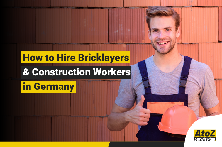 Skilled bricklayers and construction workers on a building site in Germany
