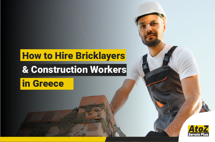 Skilled bricklayers and construction workers on a building site in Greece