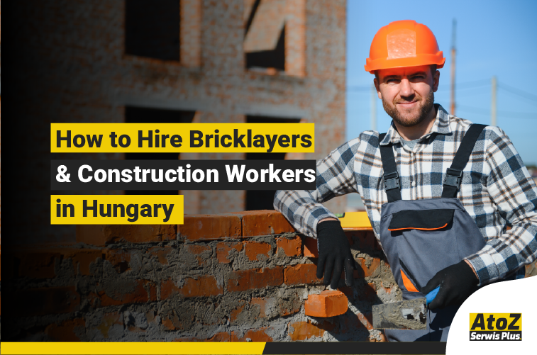 Skilled bricklayers and construction workers on a building site in Hungary