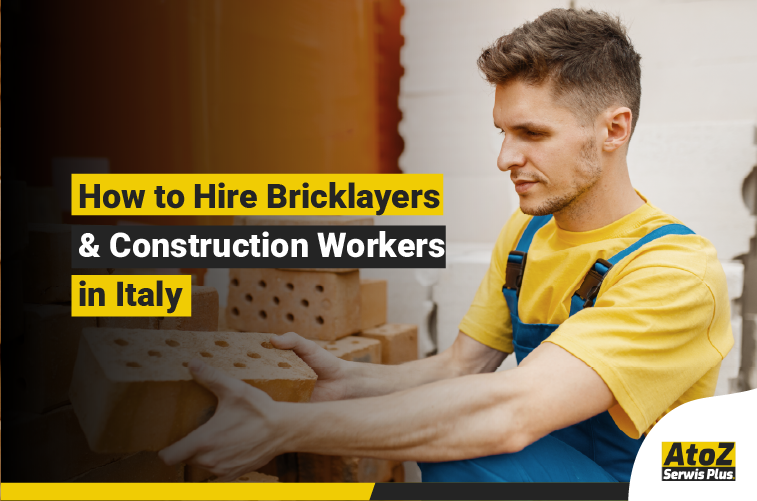 Skilled bricklayers and construction workers on a building site in Italy