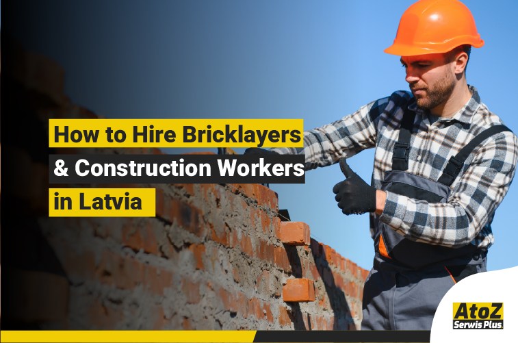 Skilled bricklayers and construction workers on a building site in Latvia