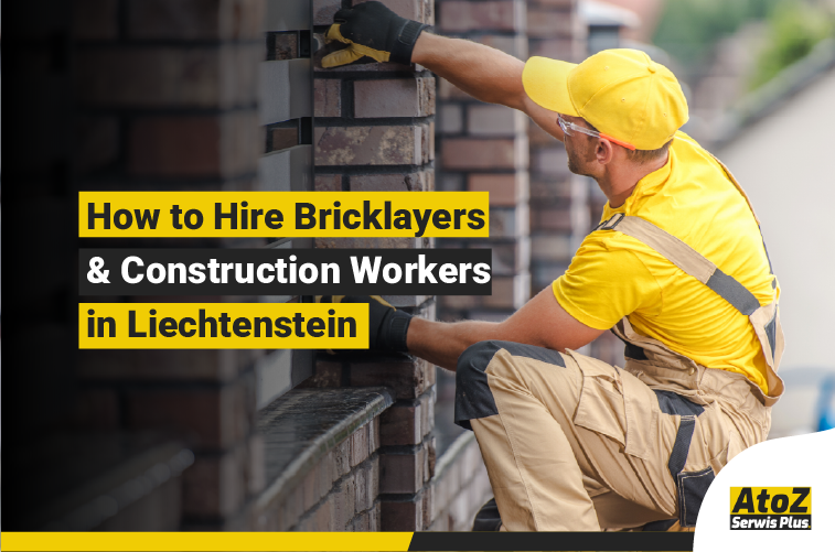 Skilled bricklayers and construction workers on a building site in Liechtenstein