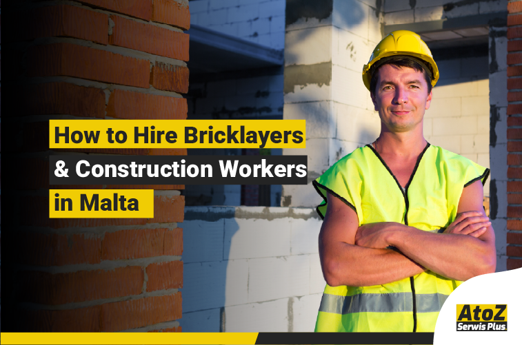 Skilled bricklayers and construction workers on a building site in Malta