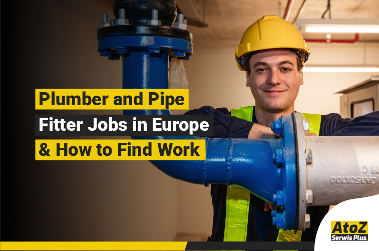 Plumber and pipe fitter working on an installation in Europe