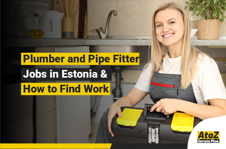 Plumber and pipe fitter working on an installation in Estonia