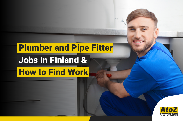 Plumber and pipe fitter working on an installation in Finland