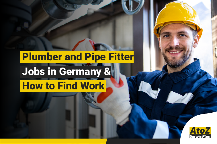 Plumber and pipe fitter working on an installation in Germany