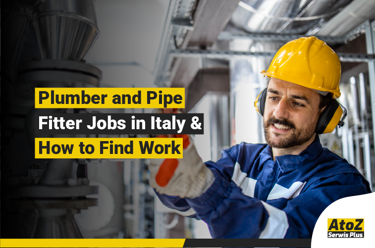 Plumber and pipe fitter working on an installation in Italy