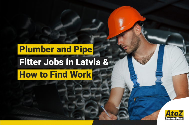Plumber and pipe fitter working on an installation in Latvia